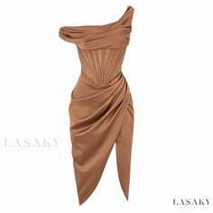 Lasaky - Chic and Sensual Off-Shoulder Mermaid Dress with Ruffled Pleats, Backless Design, and Chic Slit Details Midi Corset Dress, Off Shoulder Mermaid Dress, Backless Bodycon Dresses, Duchess Satin, Elegant Drapes, Quality Dresses, Corset Style, Mermaid Dress, Corsets