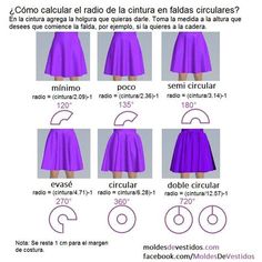 the instructions for how to wear a skirt in different colors and sizes, including purple