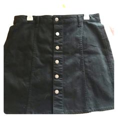 Faded Glory Black Denim Skirt Size 12, New, Never Worn, Some Tags Remain Attached. Button Front Skirt With Back Pockets. High Waist Dark Wash Skirt With Buttons, High Waist Buttoned Denim Skirt For Fall, High Rise Cotton Denim Skirt With Button Closure, Trendy Dark Wash Skirt With Button Zip Fly, Fitted High Rise Skirt With Button Closure, Dark Wash Button Closure Skirt For Fall, Buttoned Cotton Denim Skirt For Fall, Casual Cotton Mini Skirt With Button Zip Fly, Fall High Rise Denim Skirt With Buttons