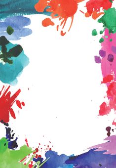 colorful paint splattered on white paper with space for text