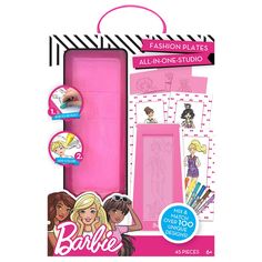 barbie fashion plates all - in - one studio with accessories and stickers, pink