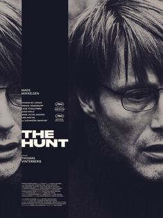 the hunt movie poster with two men looking at each other and one man in glasses