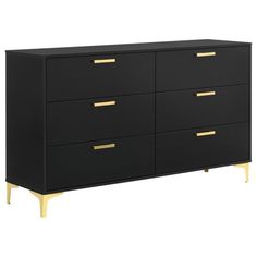 a black dresser with gold handles and drawers