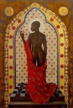 a painting of a naked woman in red