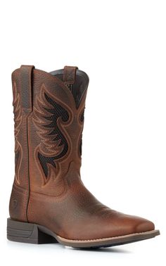 Ariat Men's Cowpuncher VentTEK Brown Oiled Rowdy Wide Square Toe Cowboy Boots Western Style Impact Resistant Work Boots For Outdoor, Rugged Shock Resistant Outdoor Boots, Shock Resistant Rugged Outdoor Boots, Western Style Impact Resistant Work Boots, Western Snip Toe Waterproof Boots, Impact Resistant, Western Waterproof Boots With Snip Toe And Impact Resistance, Brown Abrasion-resistant Round Toe Boots, Rugged Abrasion-resistant Boots, Brown Shock Resistant Boots With Round Toe