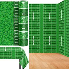 a green table cloth with numbers on it and a ruler in the middle next to it