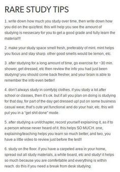 a page with some text on it that says rare study tips