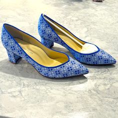 New With Original Box, Handmade In Italy. Azulejos Blue Jacquard Blue Luxury Low Heel Heels, Luxury Blue Low Heel Heels, Blue Court Shoes With Sculpted Heel For Formal Events, Elegant Blue Court Shoes With Sculpted Heel, Blue Formal Court Shoes With Deep Heel Cup, Formal Blue Court Shoes With Sculpted Heel, Blue Formal Court Shoes With 4-inch Heel, Blue Formal Court Shoes With Padded Heel, Blue Block Heel With Branded Insole