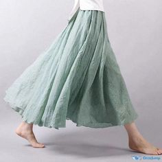 Orcajump - Double Layered Cotton and Linen Hanfu Skirt with Full Swing for Women Light Green Skirt, Hanfu Skirt, Linen Midi Dress, Elegant Skirt, Fairy Dress, Green Skirt, Types Of Skirts, Skirt Length, Elegant Dresses