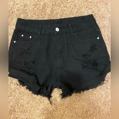 Ladies Black Distressed Jean Shorts Nwot Size Small Perfect For Summer Five Pockets Cheap Black Forever 21 Shorts, Black Stretch Distressed Bottoms, Black Cotton Cutoff Shorts, Black Stretch Cotton Jean Shorts, Casual Black Distressed Shorts, Edgy Black Cotton Shorts, Black Ripped Cutoff Shorts, Black Distressed Shorts For Summer, Black Cotton Grunge Shorts