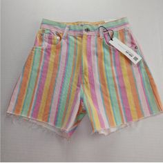 Bought These And They Are Way Too Small. Only Tried On Once New With Tags Zara Women's Cutoff Denim Shorts Size 2 Pastel Stripes High Rise Raw Hem Jeans High Waist Colorful Bottoms For Spring, High-waisted Colorful Bottoms For Spring, Colorful High-waist Bottoms For Spring, Cotton Jean Shorts For Spring Beach Outing, Cotton Jean Shorts For Beach In Spring, Cotton Jean Shorts For Beach Spring Season, Spring Cotton Cutoff Jean Shorts, Cute High Waist Cotton Jean Shorts, High Waist Jean Shorts For Summer