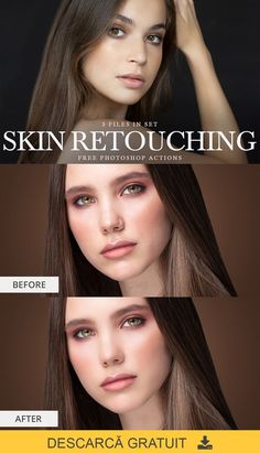 an advertisement for skin retouching with three different photoshopped images and text