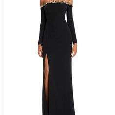 Embellished Off-The-Shoulder Gown Black New With Tags* Embellished Off-shoulder Evening Gown, Off-shoulder Embellished Formal Gown, Embellished Off-shoulder Gown For Formal Occasions, Formal Embellished Off-shoulder Gown, Formal Off-shoulder Embellished Gown, Off-shoulder Embellished Evening Gown, Embellished Off-shoulder Evening Dress, Sparkly Club Dress, Ivory Sweater Dress