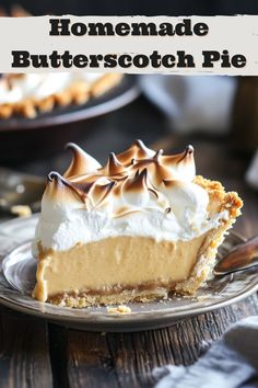 a slice of homemade butterscotch pie on a plate