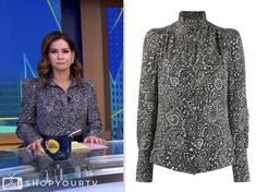 good morning america, rebecca jarvis, paisley black blouse