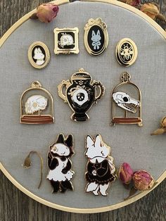 "A curiously departed Fennec Fox, Feng Ming, gazes up, Taking in the framed portraits of her family. However, there are many other things to look upon as well. One of the many familiar faces and the deathly Apothekary mascot. (Part of the \"Series 2 Collection\") ✦ 1.5\" tall x 0.75\" wide ✦ Hard enamel pin ✦ Polished gold metal ✦ Double rubber clutch backing ✦ Original design and illustration by ★Akemi ----------------------------------------- Other Places you can find me: ★ Instagram @akemii_k Pin Design Ideas, Enamel Pin Design, Enamel Pin Collection, Color Palette Yellow, Pins Enamel, Fennec Fox, Pin Design, Pretty Pins, Magical Jewelry