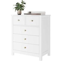 a white chest of drawers with plants on top