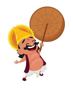 Onam celebration. King Mahabali Maveli Onam Cartoon, Mahabali Onam, Maveli Onam, Onam Pictures, Onam Images, Holding Umbrella, Onam Celebration, Onam Festival, Happy Onam