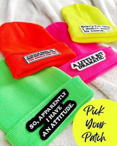 These snarky humor beanies make the best gift for a friend or co worker. The neon colors are super trendy and the patches add the extra fun touch! You can choose your favorite color beanie and your favorite funny patch from the drop down menu. These beanies are lightweight and stretchy. OSFM. No returns on personal products such as hats, beanies, hair clips and shirts. We hope you understand. Please reach out if you have questions or concerns before ordering. Trendy Letter Print Beanie, Trendy Letter Print Beanie Hat, Funny Hats With Letter Print As Gift, Funny Letter Print Hats As Gifts, Funny Letter Print Hats For Gift, Funny Letter Print Hat As Gift, Funny Beanies, Snarky Humor, Patch Beanie