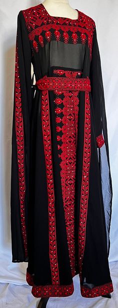 Embroidery Palestine Dress, Vintage Style, Heritage Palestinian Jordanian, Traditional Tatreez Thobe Embroidered  Maxi Dress Long Sleeves Jordanian Dress, Asian Clothes, Maxi Dress Long, Dress Long Sleeves, Embroidered Maxi Dress, Asian Outfits, Dress Vintage, Dress Clothes For Women, Long Sleeve Maxi Dress