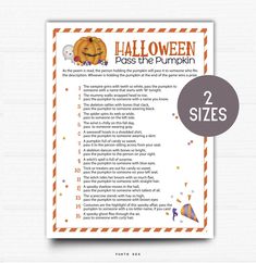 halloween pass the pumpkin printables for kids to use in their classroom or home