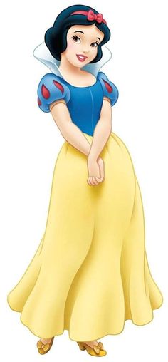 snow white is standing with her hand on her hip and looking at the camera while wearing a yellow dress