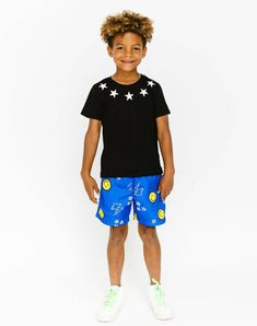 Cool Doodle Swim Shorts Alien Doodle, Star Doodles, Blue Swim Trunks, Cool Doodles, Lightning Bolts, Nice Boy, Pool Parties, Smiley Faces, Beach Days