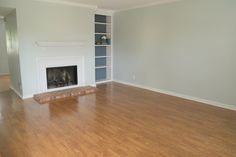 empty living room with wood floor and fireplace