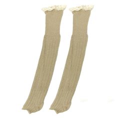 Keep warm while being a fashionista with these trendy boot socks. The boot socks feature frilly lace at the top while the body consists of an intricate knitted texture. These socks can be worn in a number of ways with countless styles. Wear them with leggings, tights, skinny jeans, and dresses. Have them pulled up and peeking out of knee-high boots, or scrunched down over mid-calf boots and booties. Made with cotton, these boot socks are super comfy and will keep the chills away. Available in a Socks With Lace, Lace Boot Socks, Knitted Leg Warmers, Fashion Apron, Knitted Texture, Earring Jewelry Box, Lace Tape, Trendy Boots, Baby Hair Accessories