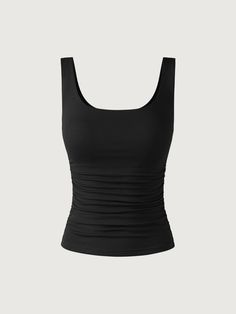 Ruched Tank Top – OGLmove Dream Clothes Summer, Types Of Tank Tops, Tank Tops Outfits, Cool Tank Tops, Black Tank Top Outfit, Black Fitted Top, Thick Strap Tank Top, Clothes Pieces, Brami Top