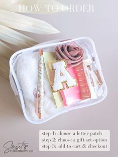 a white tray with letters and writing on it