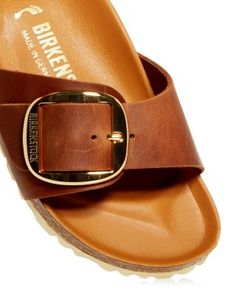 Birkenstock Women's Madrid Slide Sandals Classic Sandals With Brass Buckle For Summer, Brown Sandals With Brass Buckle, Brown Footbed Sandals With Removable Insole, Adjustable Footbed Sandals With Tang Buckle, Madrid Big Buckle, Birkenstock Madrid Big Buckle, Birkenstock Women, Nice Outfits, Flatform Sandals