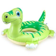 an inflatable green and white snake swimming toy on a white background with clippings