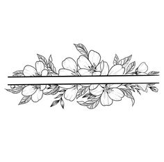 a flower border with leaves and flowers on the bottom, in black and white ink