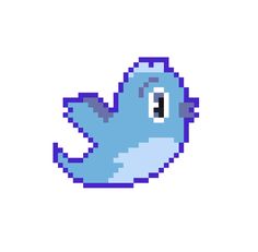 a pixelated blue bird with an evil look on its face