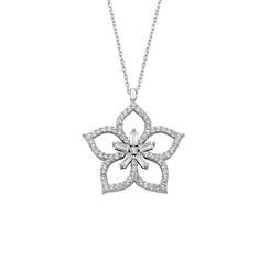 - Flower Necklace is made with high-quality 925K Sterling Silver. - Pendant Necklace featuring a dainty cutout flower design with a floral cluster of round cut created cubic and baguette stones set in high polished sterling silver. - Dainty, delicate, elegant, charm, cute and trendy Cherry Blossom Flower pendant necklace is a good example for summer jewelry. - 925K sterling silver solitaire round pendant comes with a free 925K Sterling Silver chain. - A thoughtful jewelry gift that will be cheri Flower Diamond Bracelet, White Gold Flower Necklace For Anniversary, White Gold Flower Shaped Necklace For Anniversary, Blossom Color Sterling Silver Flower Jewelry, Sterling Silver Flower Charm Necklace, Blossom Colored Flower-shaped Sterling Silver Jewelry, Elegant Blossom Flower Pendant Jewelry, Elegant Blossom Color Flower Pendant Jewelry, White Gold Flower Shaped Necklace