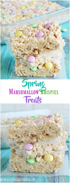 two pictures of marshmallow treats on top of each other