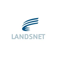 the logo for landsnet is shown in blue and grey colors on a white background