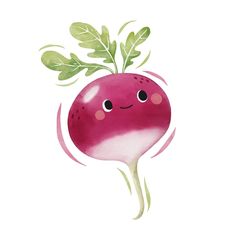 a watercolor painting of a radish with leaves on it's head