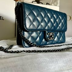 Chanel Timeless Flap With Gun Metal Hardware Chanel Bags, Metal Hardware, Chanel Bag, Limited Time, Color Blue, Chanel, Bag Lady, Blue, Color