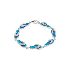 Flip-flop links with stunning lab-created blue opal inlays give this sterling silver bracelet whimsical style. Comes in a gift box. Click on this JEWELRY & WATCHES GUIDE to learn about fit, styles, materials and more!BRACELET DETAILS Length: 7 in. Clasp: lobster-claw Metal: rhodium-plated sterling silver STONE DETAILS Stone type: lab-created blue opal Setting: inlay Size: 7". Gender: female. Age Group: adult. Silver Flip Flops, Whimsical Style, Whimsical Fashion, Sterling Silver Bracelet, Blue Opal, Flip Flop, Lobster Claw, Sterling Silver Bracelets, Rhodium Plated