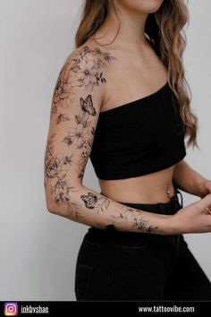 Fashion: #fashion, #style, #outfitinspiration, #beauty Bold Tattoos For Women, Random Tattoo Sleeve, Minimalist Sleeve Tattoo For Women, Small Tattoos Sleeve, Whole Arm Tattoo, Feminine Sleeve Tattoo Ideas, Edgy Tattoo For Women, Feminine Sleeve Tattoo, Scattered Tattoos Sleeve Women