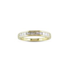 a yellow gold wedding band with princess cut diamonds