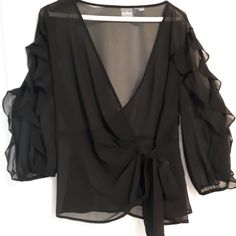 Black, Decorative Sleeves, Adjustable Front Sash. Evening Wear-Fun To Add Dressy Tank Underneath. Never Worn. Medium. Cocktail Attire For Women Plus Size, Cocktail Attire For Women, Sheer Long Sleeve Top, Sheer Long Sleeve, Cocktail Attire, Plus Size Blouses, Evening Wear, Soho, Long Sleeve Top