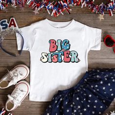 Sparkling surprise for the 4th of July! ✨ Let your little firecracker announce the exciting news with our adorable Big Sister shirts. Capture the heartwarming moment and share your growing family joy this Independence Day. Get your matching patriotic shirts now and make this announcement unforgettable! Big Sister Shirts, Digital Announcement, Sister Shirt, Big Sister Shirt, Sister Shirts, Patriotic Shirts, Growing Family, Big Sister, Exciting News