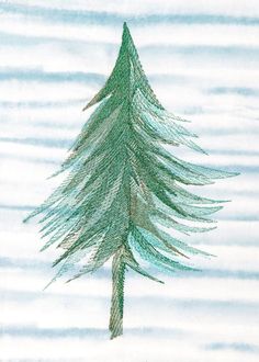 a drawing of a pine tree in the snow