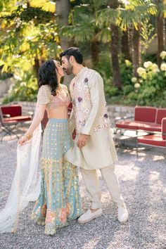 Wedding Outfits Indian Bride And Groom, Carnival Indian Wedding Outfit, Pastel Theme Wedding Indian, Carnival Outfit Indian Wedding, Groom Carnival Outfit, Carnival Outfit For Groom, Papadontpreach Lehenga, Pastel Haldi Outfit, Carnival Outfit For Bride