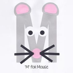 a close up of a paper cut out of a mouse with the words m for mouse on it