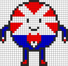 an image of a cross stitch robot with red, white and blue colors