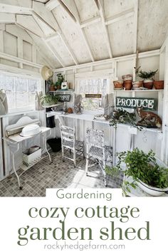 the interior of a cozy cottage garden shed